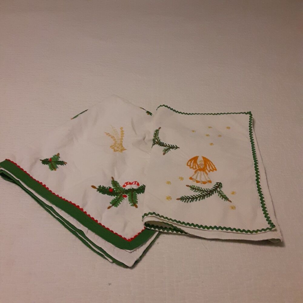Vintage 2pc Christmas Hand Crafted Flower Sack Table Toppers Flaw Read